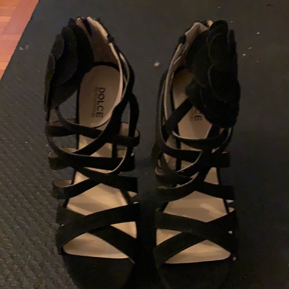 Black, suede. Platform heels